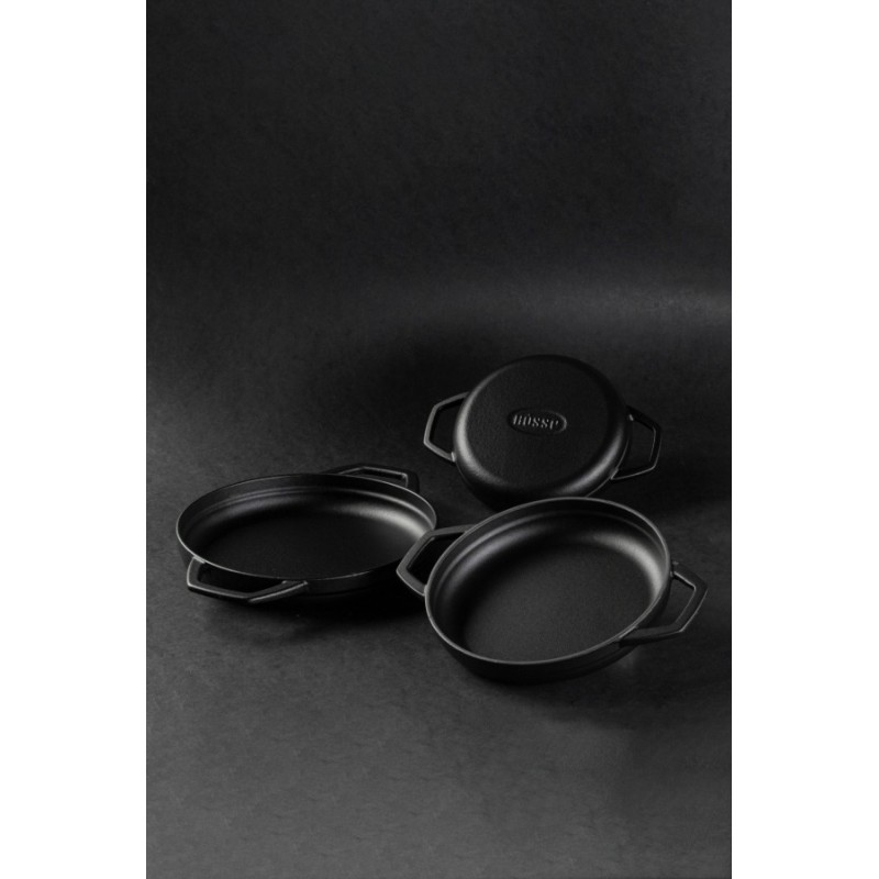 Emaljēta čuguna panna ar diviem rokturiem Hosse, Black Onyx, Ф16cm | Plakana čuguna panna | Čuguna panna |