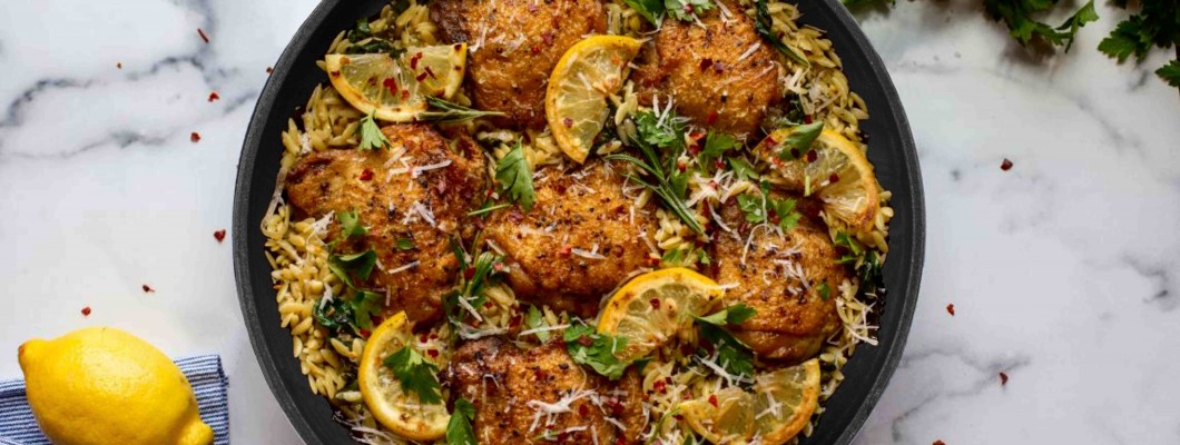 Vistas stilbiņas pannā ar Rizzoni makaroniem, citronu un spinātiem